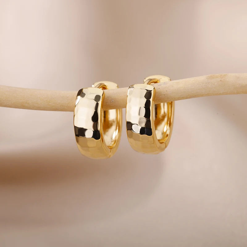 Cubic Zirconia Hoop Earrings For Women Luxury Crystal Zircon Gold Color Stainless Steel Earring Jewelry Wedding Party Gift