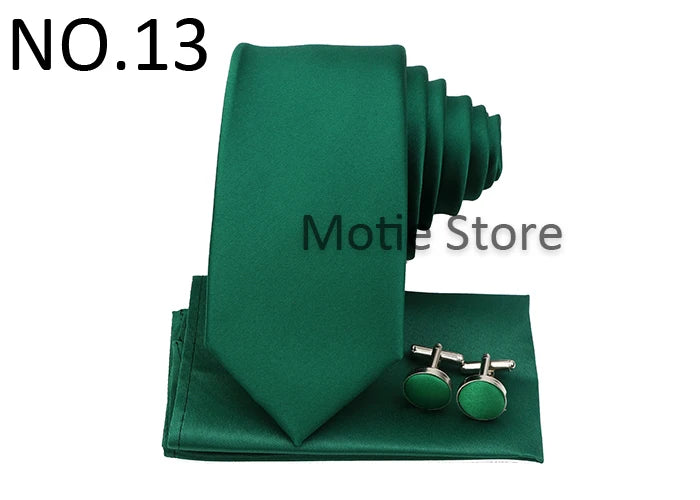 Men's Colorful Polyester Necktie Bowtie Cufflink Brooch Set Sage Green Pink Ties Business Wedding Party Shirt Accessories Gift