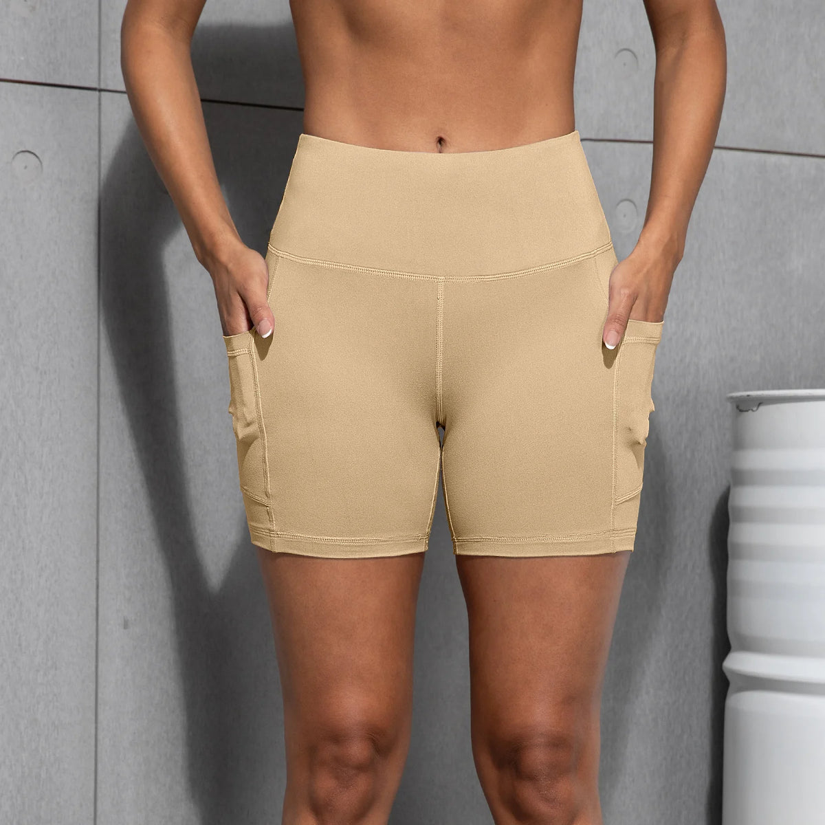 Women Shorts with Pockets Sexy Butt Lifting Fitness Cycling Tights Slim Solid Color High Waist Sports Shorts Casual Fashion Wear