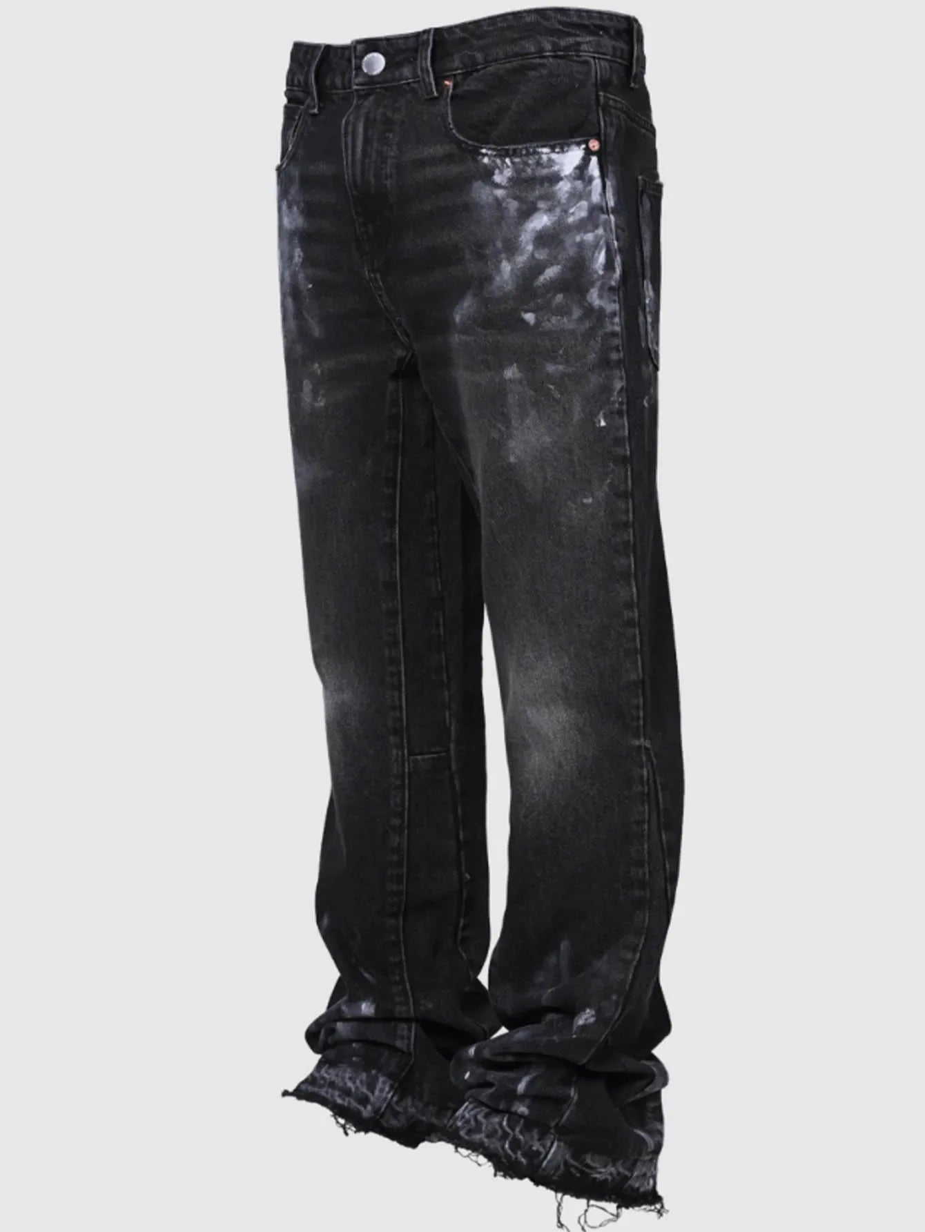 Men's Fashion Jeans Work Pants, European and American Fashion Workwear Elastic Patchwork Denim Layered Flared Pants S-XXL