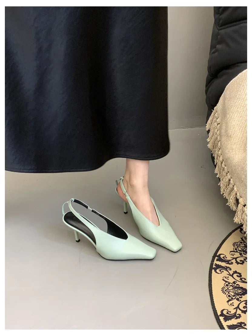 2026 New Spring Women Sandals Fashion Thin High Heels Pumps Square Toe Shallow Women's Shoes For Party Dress Mules Zapatos Mujer