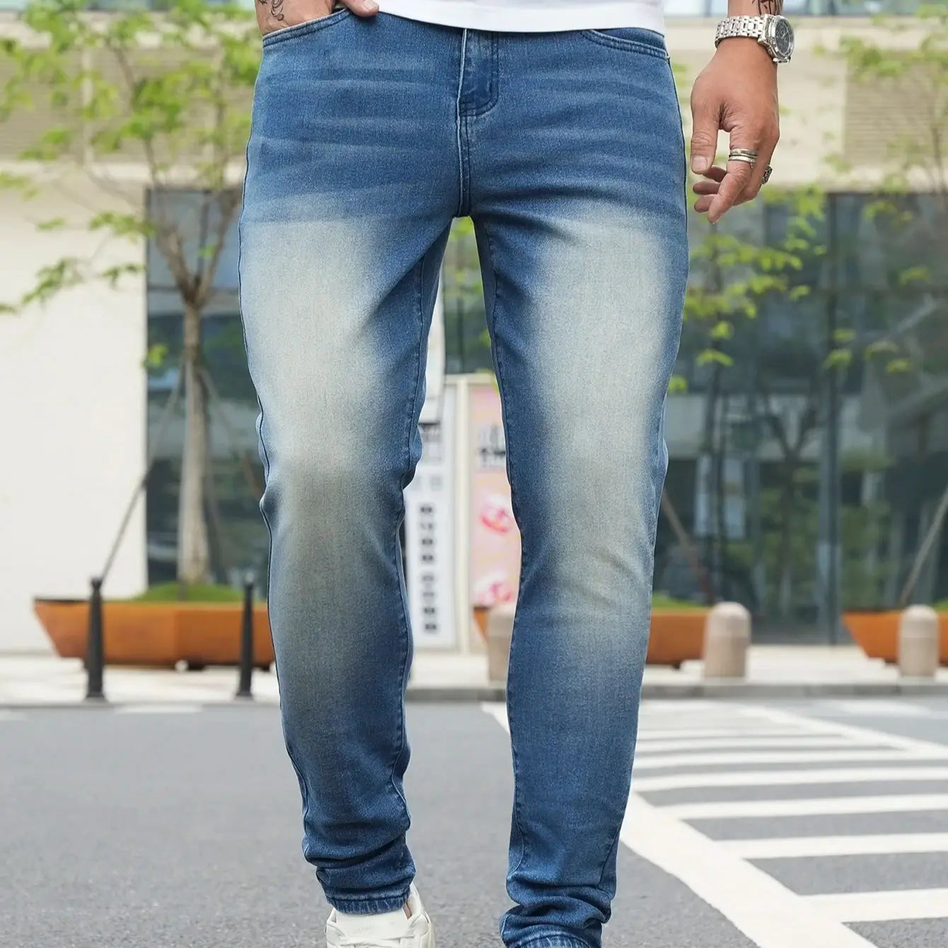 Jeans Pants Clothing Denim Trousers Men's Summer Lightweight Skinny Gradient Wash Stretch Denim Jeans for Male