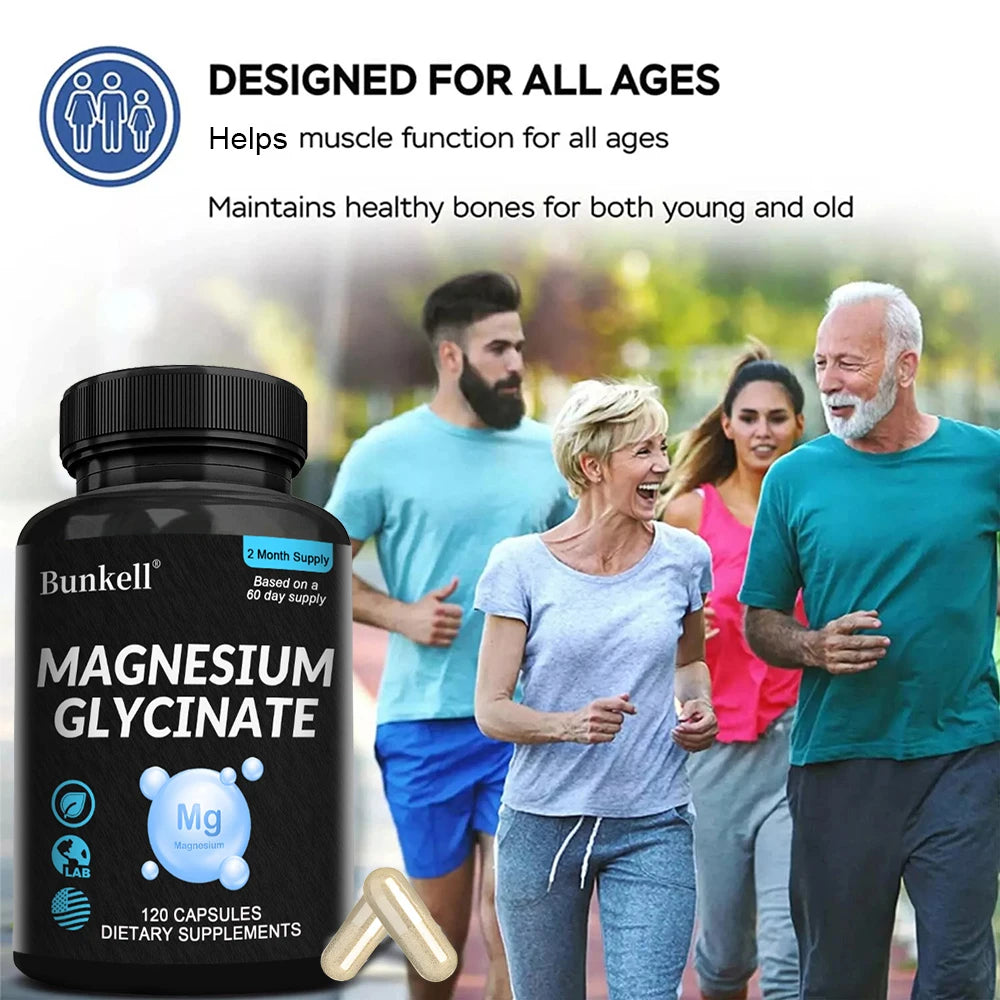 Magnesium Glycinate - Supports Nerve, Muscle, Bone and Heart Health, Helps with Stress, Sleep Quality Support, Muscles Recovery