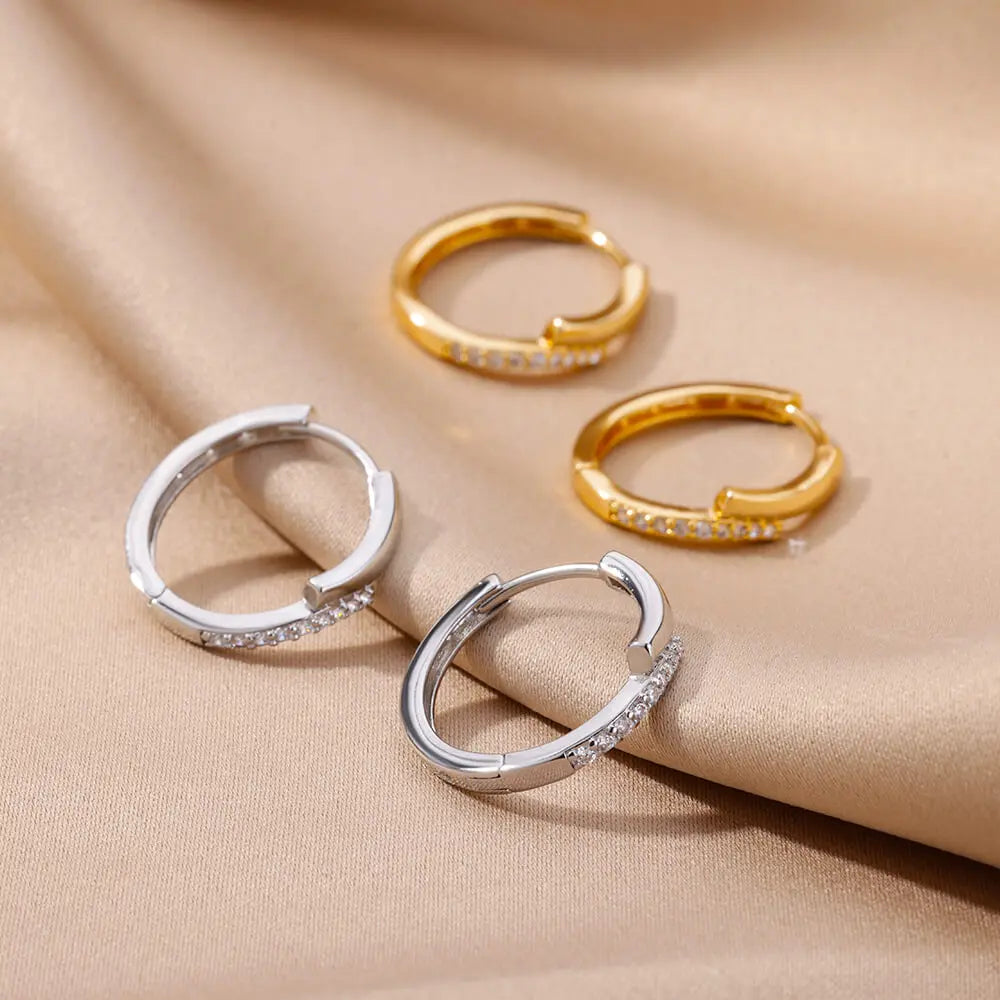 Cubic Zircon Hoop Earrings for Women Luxury Gold Color Stainless Steel Earrings 2026 Trend Piercing Aesthetic Ear Jewelry aretes