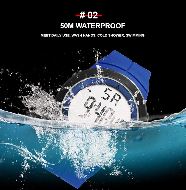 Digital Watches for Men Black Waterproof Tactical Wristwatch Big Dial Waterproof Electronic Led Military Clocks Alarm Stopwatch