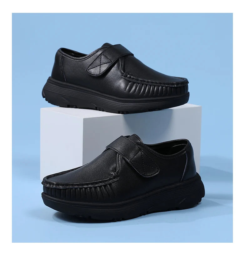 Women's Genuine Leather Nurse Shoes Soft Bottom Comfortable Breathable Anti-Slip Magic Tape Work Shoes Black White Spring Autumn