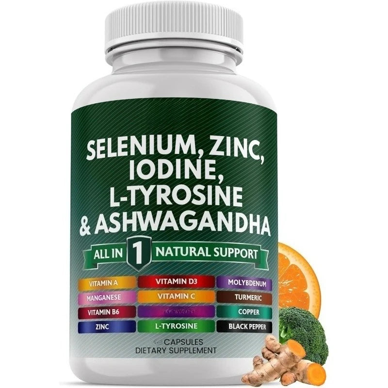 Multimineral Vitamin Capsules with Selenium Zinc Iodine L-TyrosineTurmeric Silica Supplement Daily Nutrition Support 120 Count