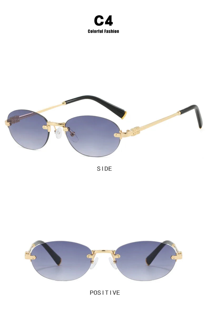 New Fashionable Oval Frameless Sunglasses UV400 UV Protection Glasses Fashionable Street Style Outdoor Driving Travel Sunglasses
