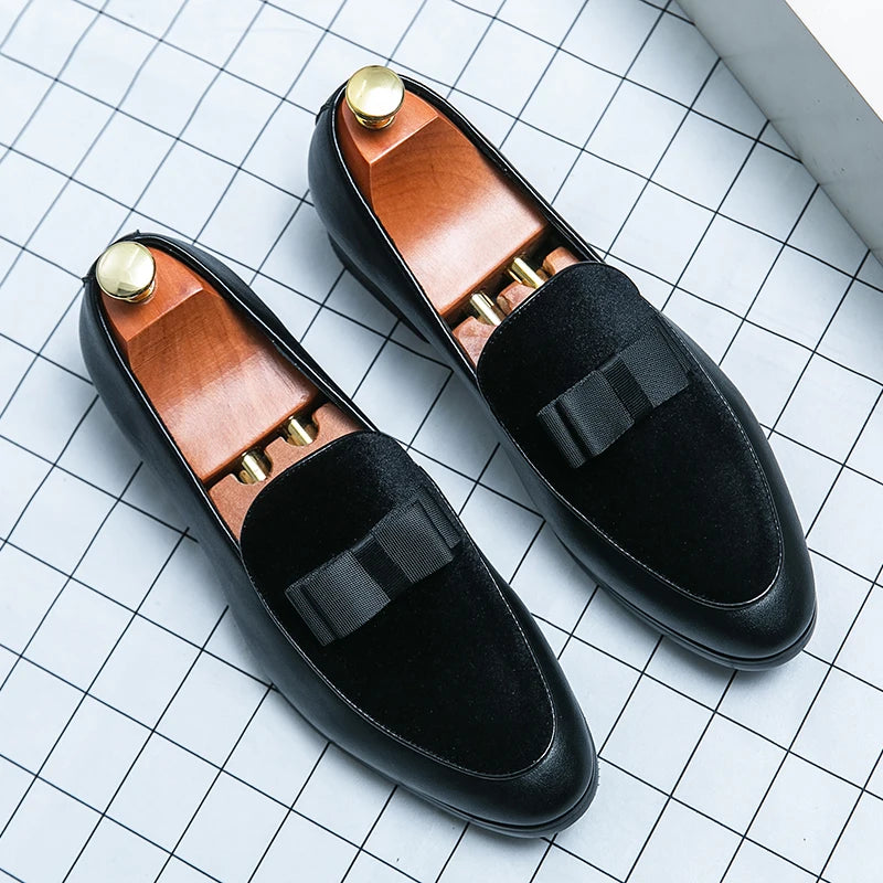 Fashion Wedding Shoes For Men Dress Casual Business Leather Shoes Male Classic Formal Bow Office Social Party Shoes Man Loafers