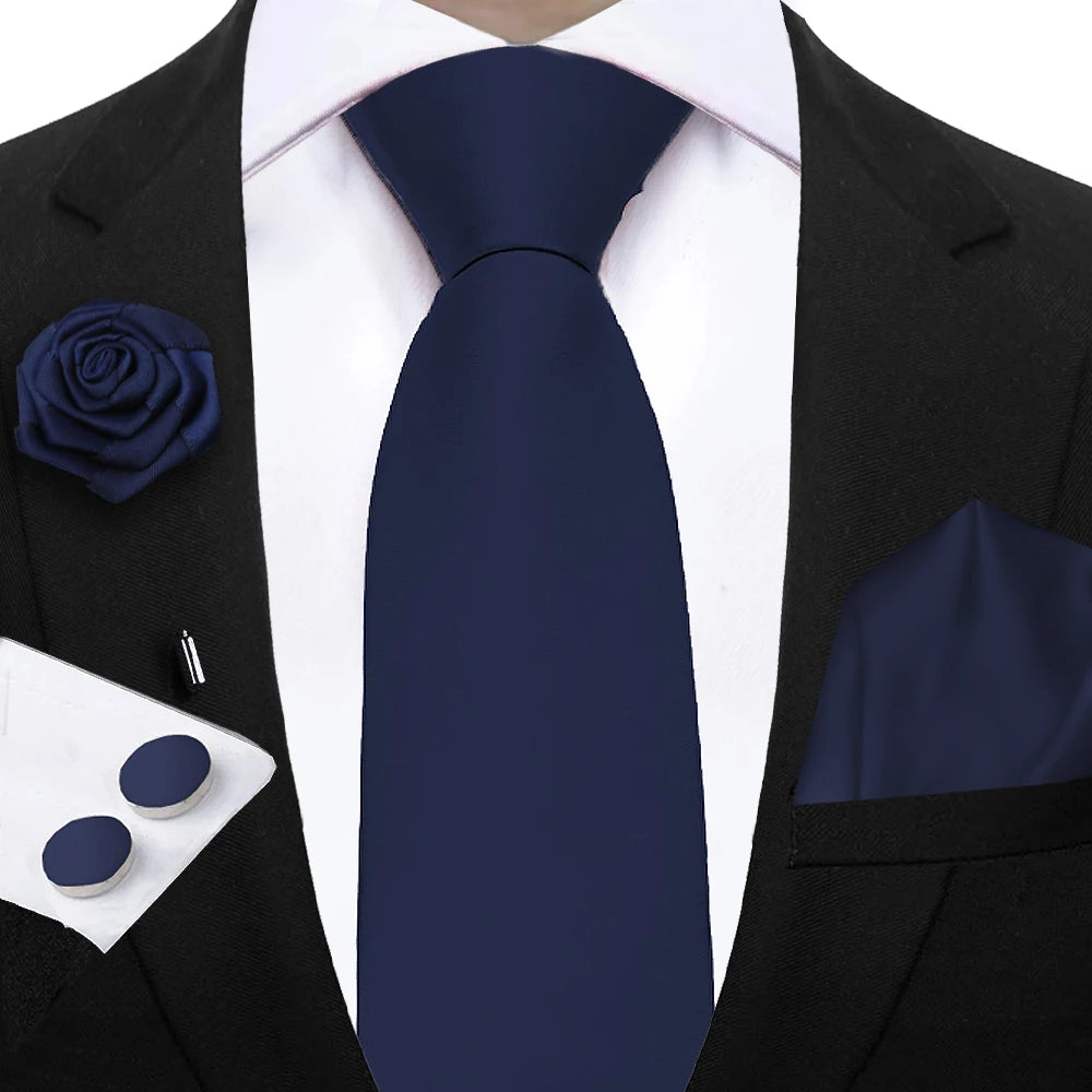 Mens Ties Solid NeckTie Pocket Square Brooch Set Men's Wedding Pink Blue Purple Tie Suit Accessories Fit Group Holiday Party