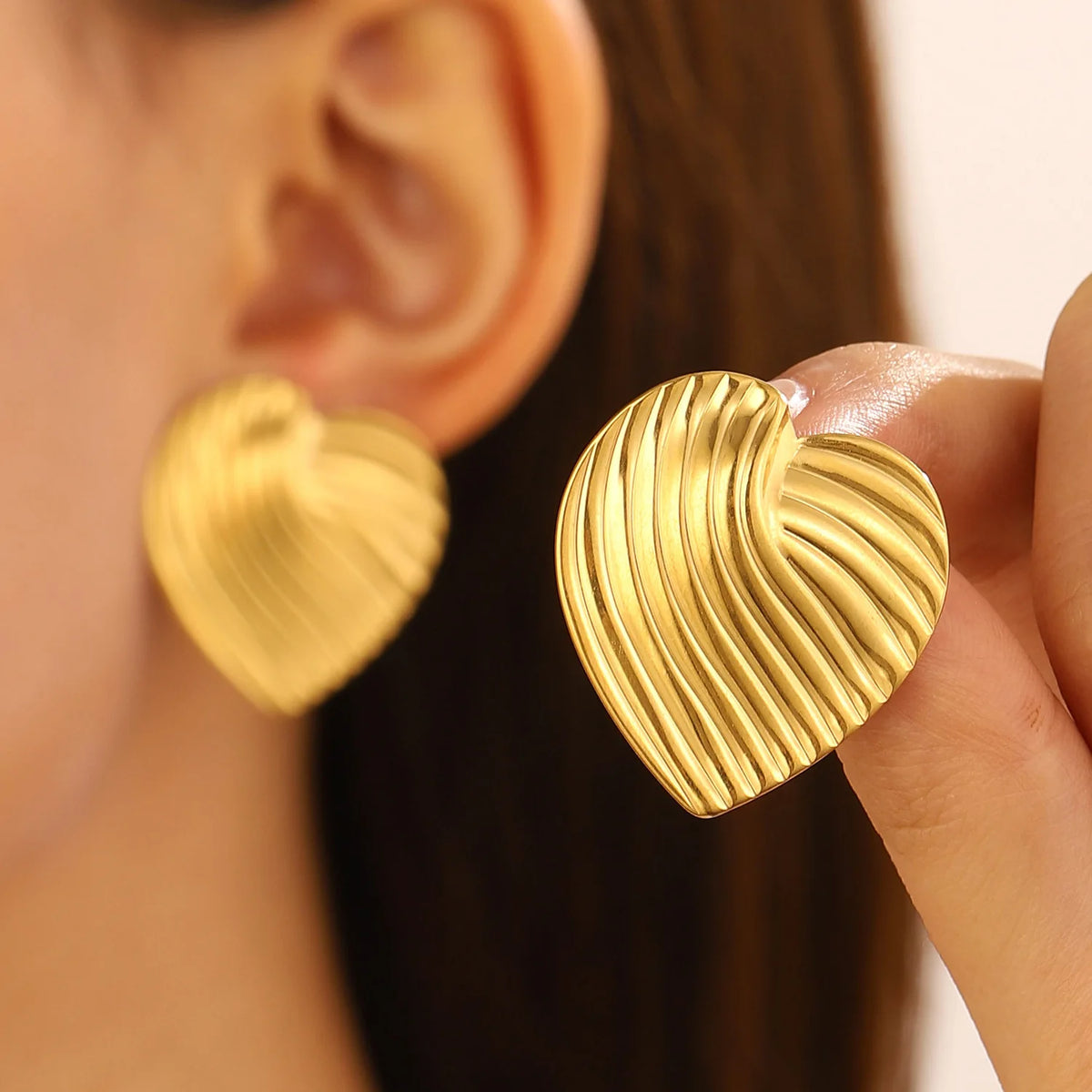 Stainless Steel Wrinkled Gold Color Earrings For Women Metal Earing Jewelry 2026 Trending Vintage Round Square Heart Earrings