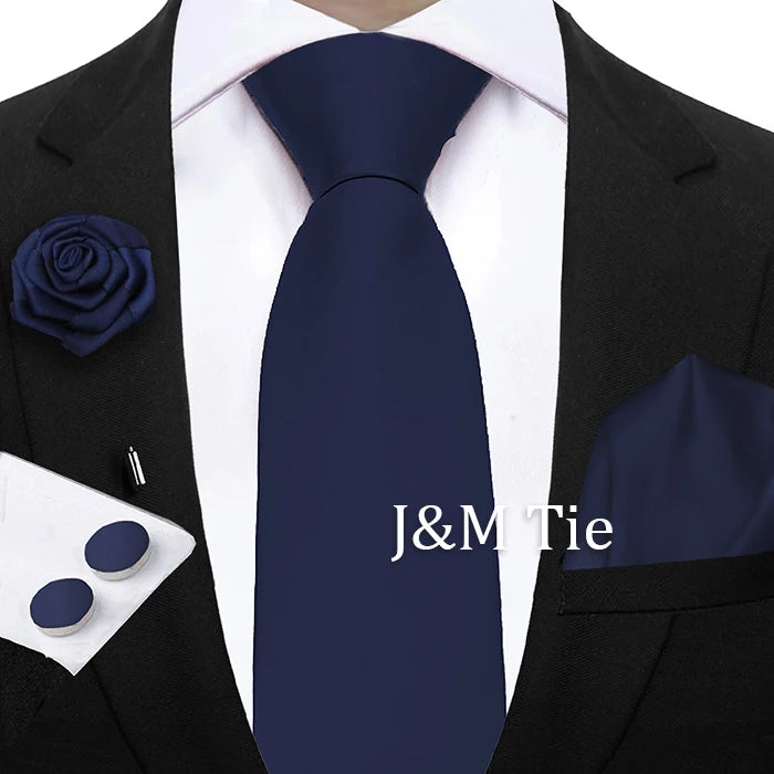Mens Ties Solid NeckTie Pocket Square Brooch Set Men's Wedding Pink Blue Purple Tie Suit Accessories Fit Group Holiday Party