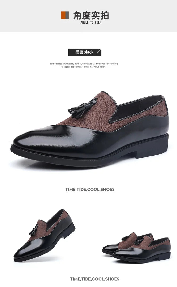 Mens Dress Shoes 2026 New Casual Leather Shoes Men Business Dress Leather Shoes Trend Versatile  Loafers  Pointed Toe Slip-On