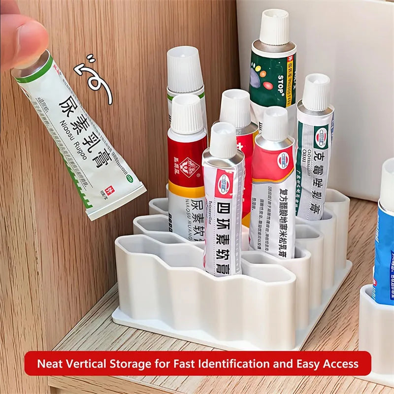 Silicone 32 Compartment Medicine Organizer Wave Design Spaced Vertical Storage Rack Desktop Ointment Organizer Storage Holder