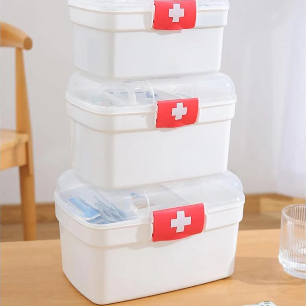 1PCS 2-Tier Medicine Organizer - Portable Medicine Cabinet with Handle, Empty First Aid Kit for Home