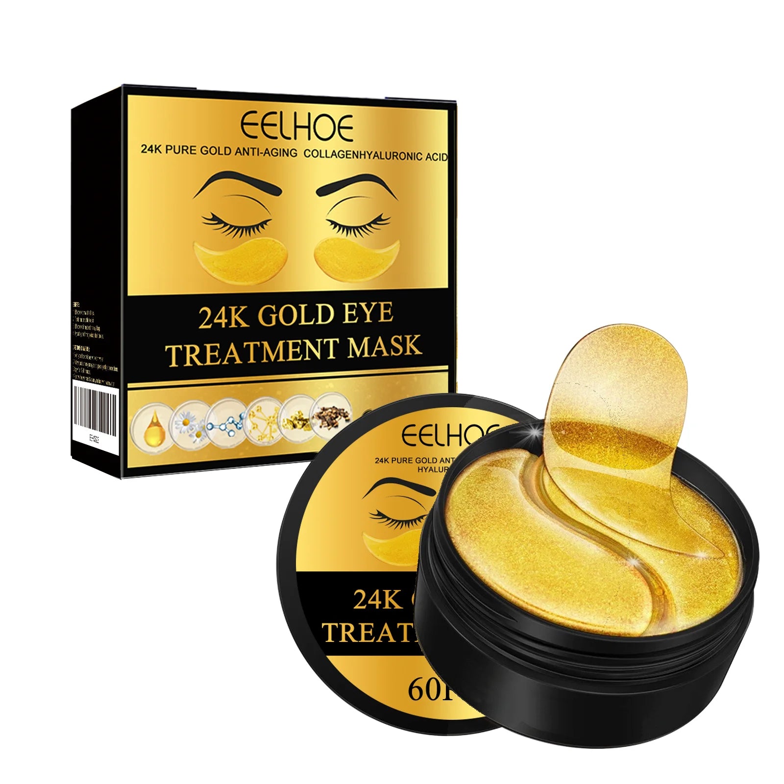 24K Gold Eye Mask Removal Eyes Bags Anti Dark Circles Eliminating Puffiness Moisturizing Firming Eye Skin Care Patches