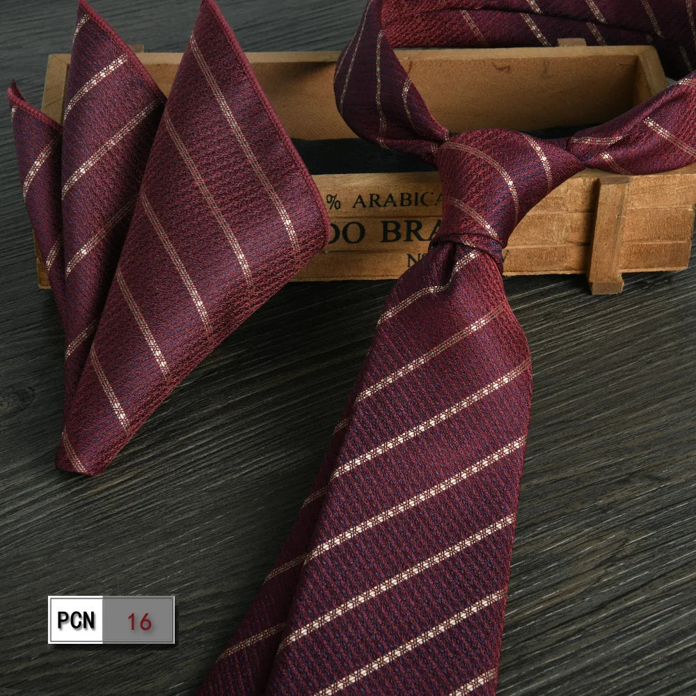 man tie set swine red 8cm Men's Formal tie and pocket square set 2-Piece Business Wedding burgundy ties for men and neckties man