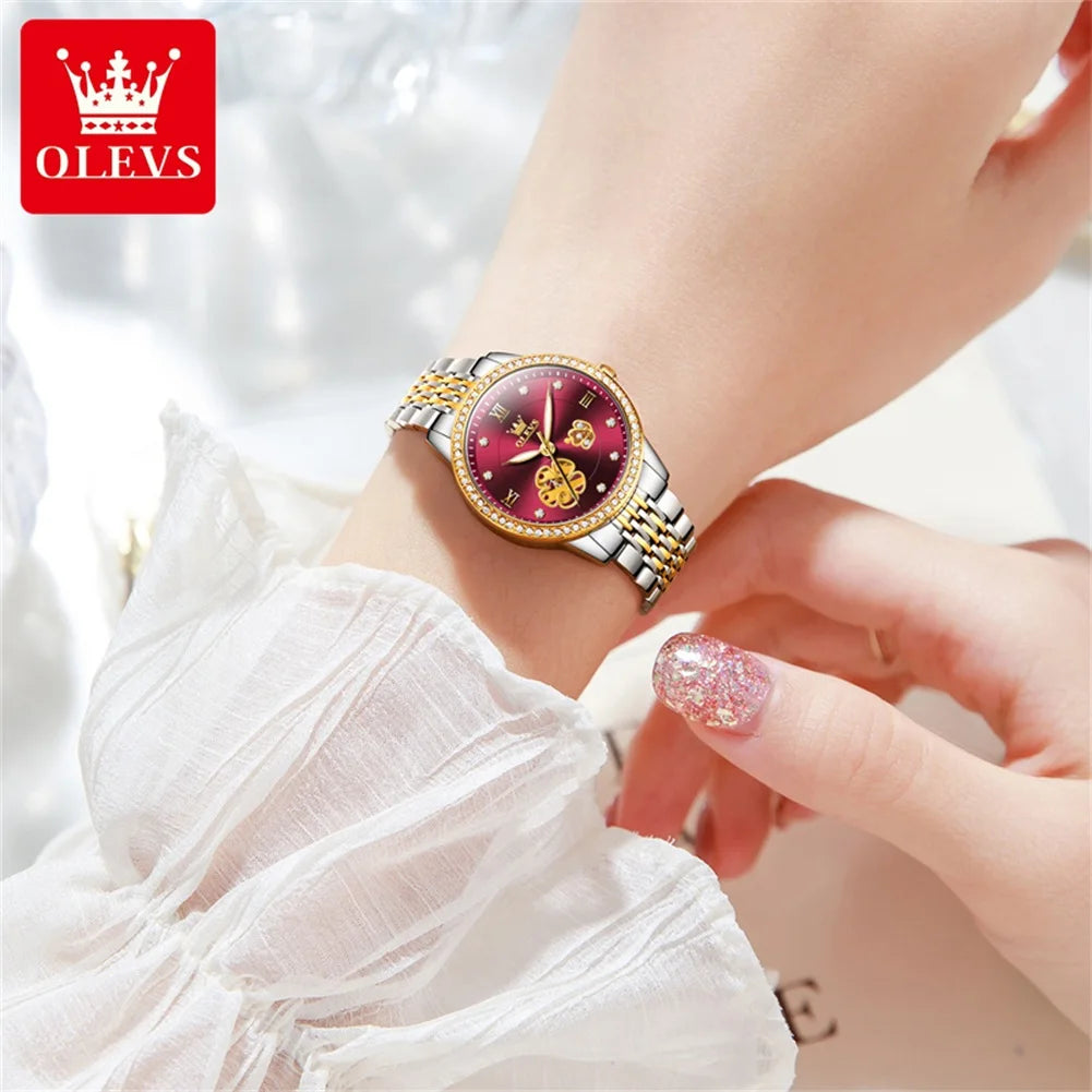 OLEVS 6706 Mechanical Watch for Women Luxury Waterproof Fashion Elegant Diamond  Automatic Ladies Watches