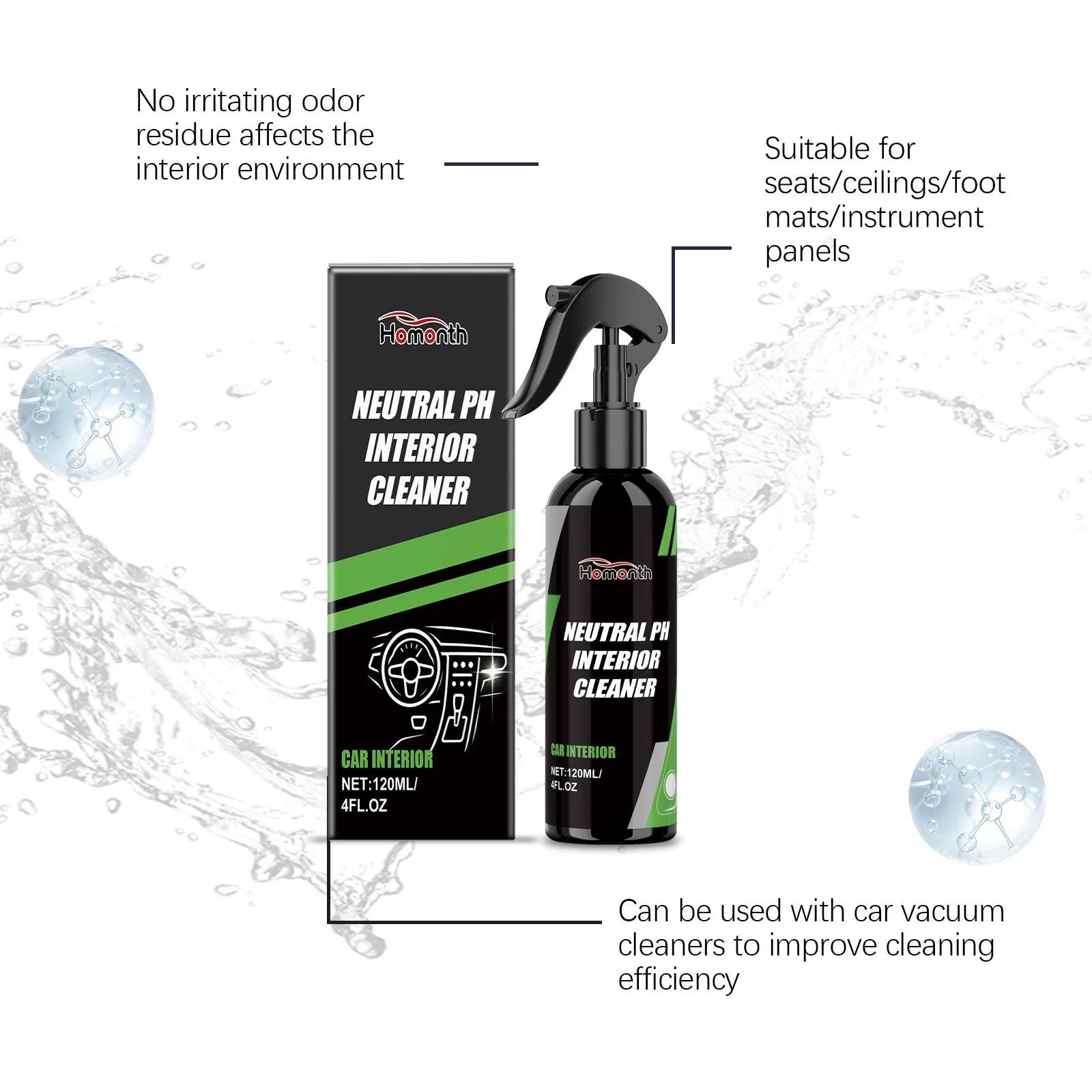 Car Interior Cleaner Agent Ceiling Cleaner Leather Flannel Woven Fabric Water Free Multipurpose Auto Dash Cleaning Tool