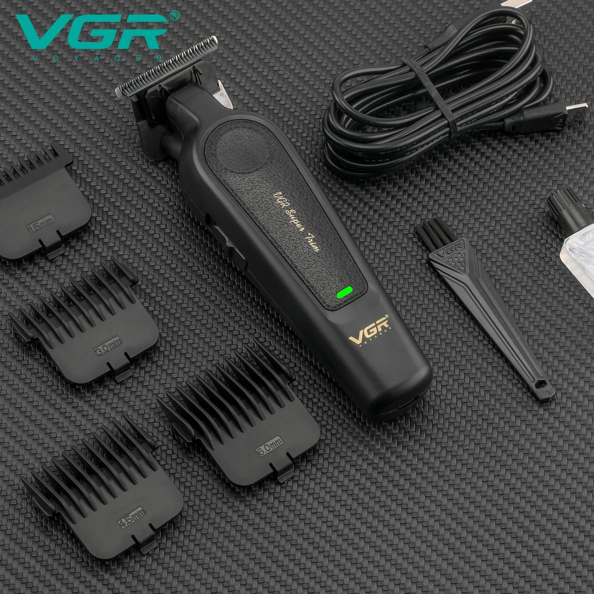 VGR V-197&995 high-end hair clipper two-piece set, metal leather body, electric push shear, LED digital display, oil head carvin