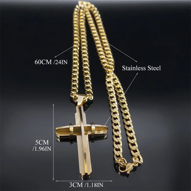 Men's Cross Male Crucifix Long Necklace for Women Stainless Steel Gold Plated Christian Long Necklaces Biker Jewelry N2341S03