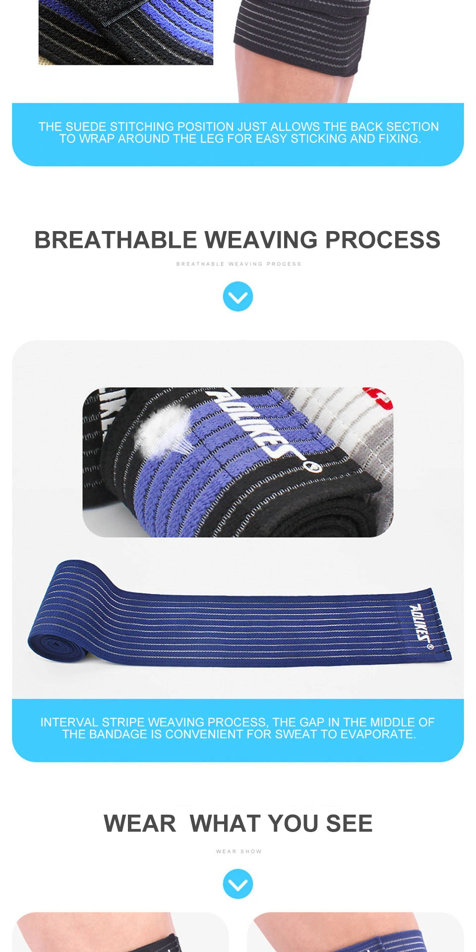 AOLIKES 1PC 40-180CM Elastic Bandage Compression Knee Support Sports Strap Knee Protector Bands Ankle Leg Elbow Wrist Calf Brace