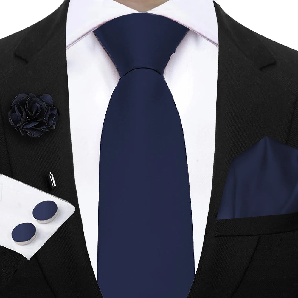 Mens Ties Solid NeckTie Pocket Square Brooch Set Men's Wedding Pink Blue Purple Tie Suit Accessories Fit Group Holiday Party