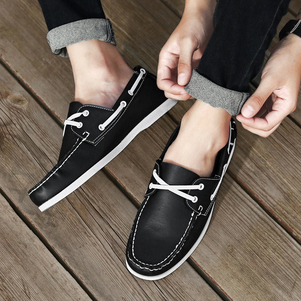 Men's Trendy Apron Toe Loafer Shoes, Slip On Comfy Non Slip For Outdoor Walking Traveling, Spring And Summer
