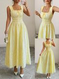 Women's Casual Dresses  Solid Yellow Smocked Dress Chic Dress Spring Summer Dress Beach Party Date Vacation Dress