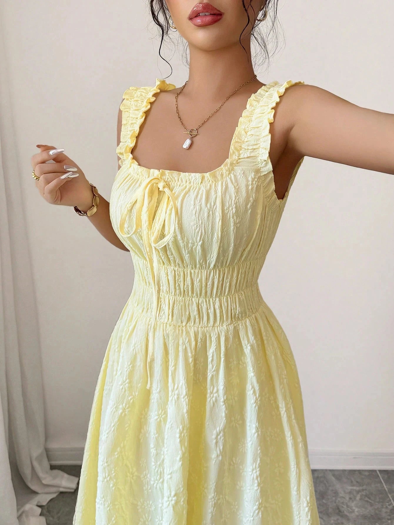 Women's Casual Dresses  Solid Yellow Smocked Dress Chic Dress Spring Summer Dress Beach Party Date Vacation Dress