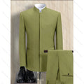 Fashion Solid Men Suits 2 Piece Stand Collar Long Sleeves Formal Outfits Chic Business Casual Wedding Tuxedo (Blazer+Pants)