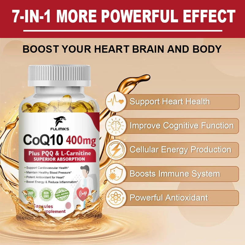 Buy 1 Get 1 Free! Pure CoQ10 400mg Supplement, Superior Absorption for Heart Health, Cellular Energy & Antioxidant Defense