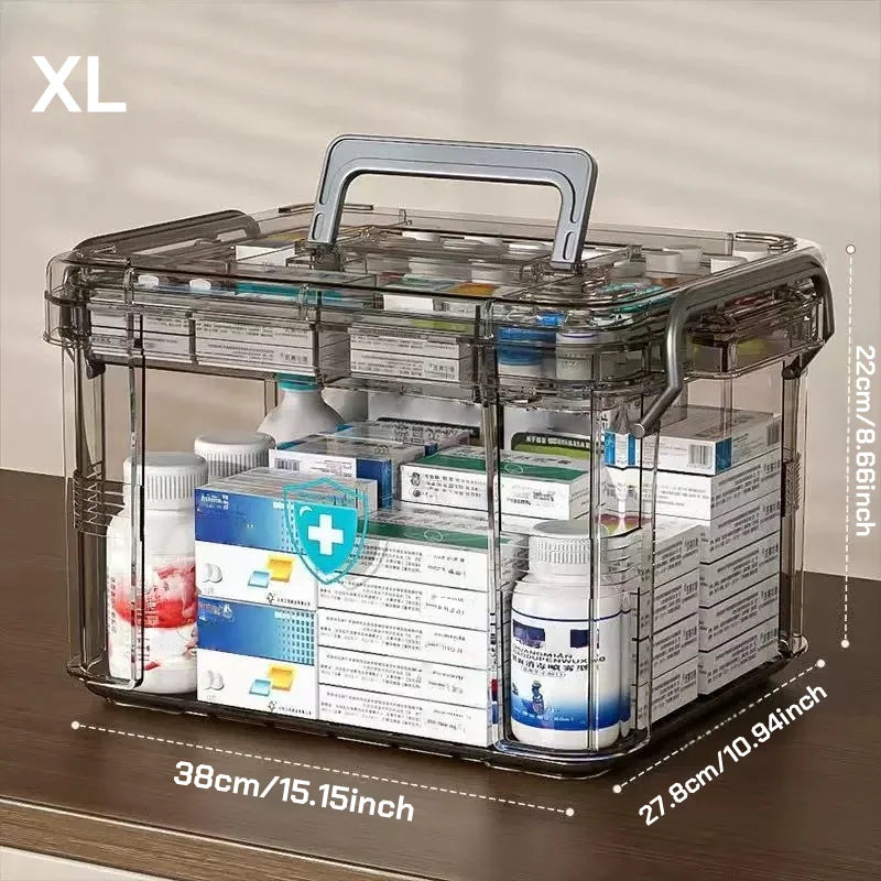 Clear Medicine Organizer Storage Box with Tray, Plastic First Aid Box Empty, Thickened Medicine Container Chest