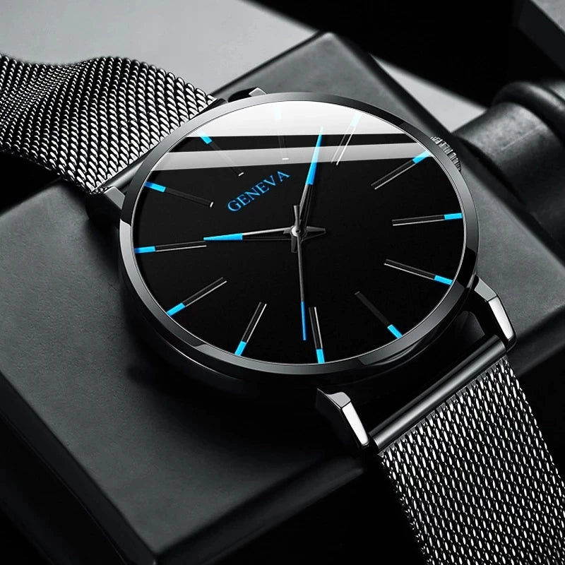 Fashion Men Business Watches Simple Ultra Thin Mesh Belt Male's Analog Quartz Wristwatch Reloj Hombre