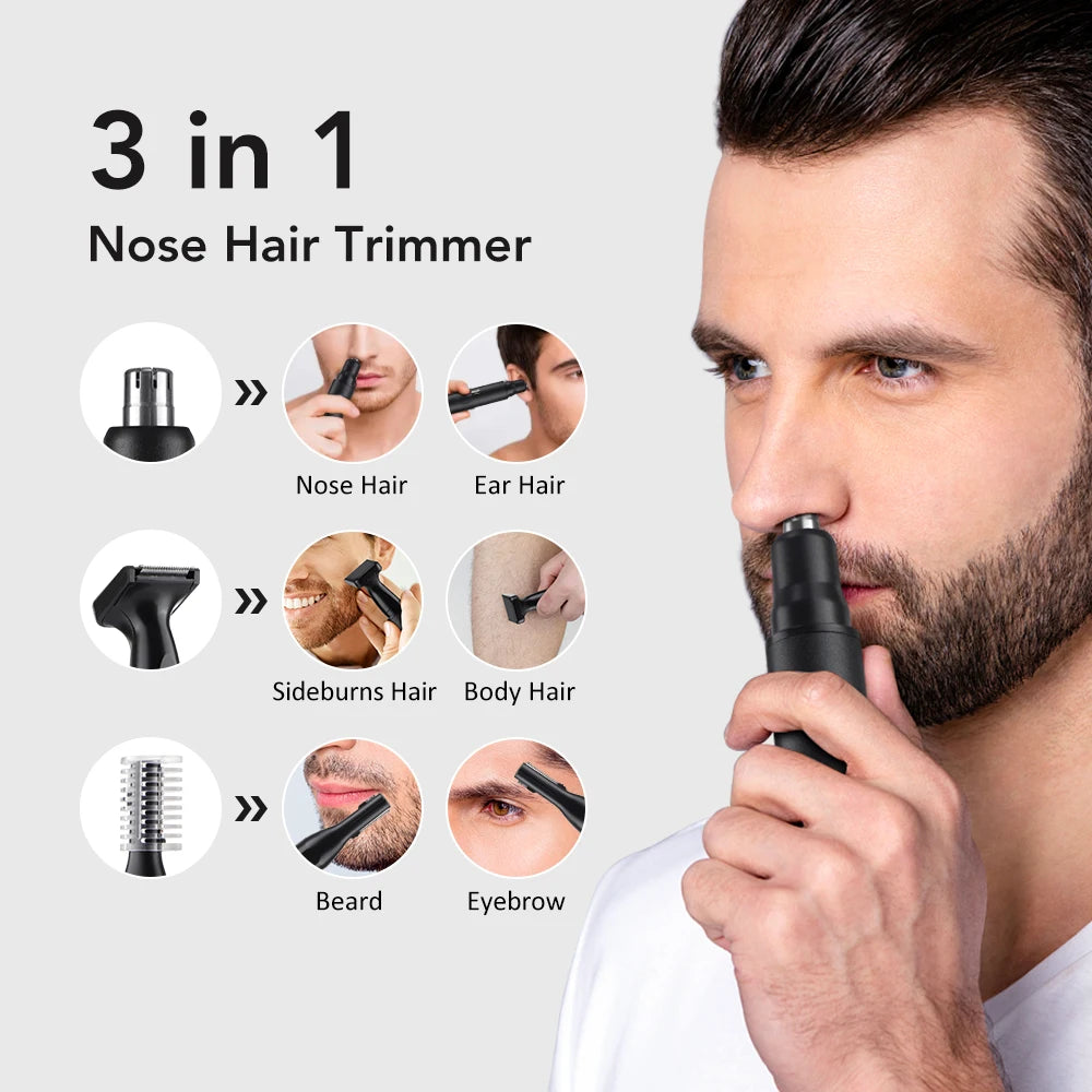 3 in 1 Electric Nose Ear Hair Trimmer for Men LED Display Eyebrow Beard Hair Clipper Shaver USB Rechargeable Easy Cleansing