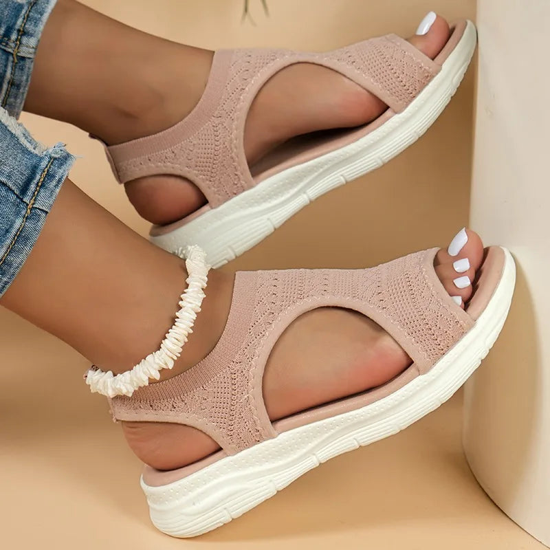 Women's Shoes 2025 Summer Comfortable Casual Sports Sandals Women's Beach Wedge Sandals Women's Mesh Knitted Roman Sandals