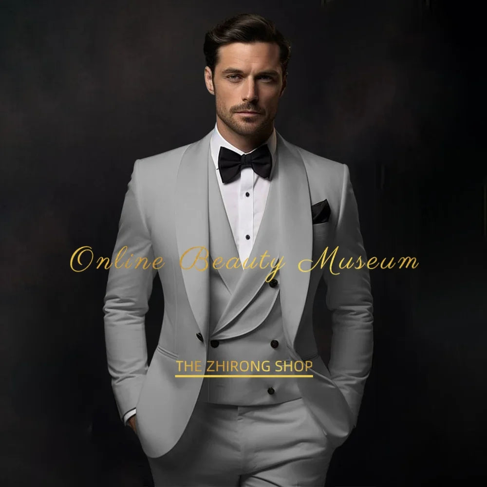 Elegant Ivory Tuxedo Suit for Men 3 piece set Jacket Vest Pants Classic Attire for Wedding Dating Host Prom Ball Party Dress