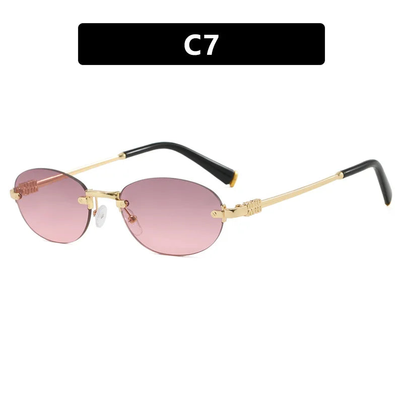 New Fashionable Oval Frameless Sunglasses UV400 UV Protection Glasses Fashionable Street Style Outdoor Driving Travel Sunglasses