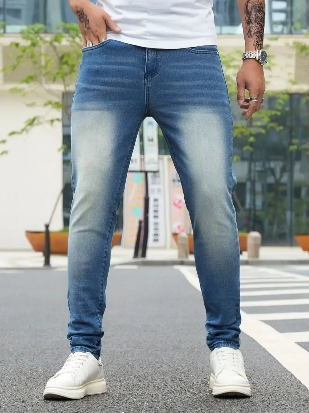 Jeans Pants Clothing Denim Trousers Men's Summer Lightweight Skinny Gradient Wash Stretch Denim Jeans for Male