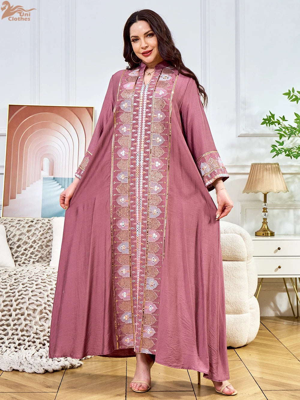 2025 Muslim Women Long Sleeve Kaftan Arabic Sequins Embroidered Party Evening Long Abaya Muslim Fashion Dresses Abaya Dubai