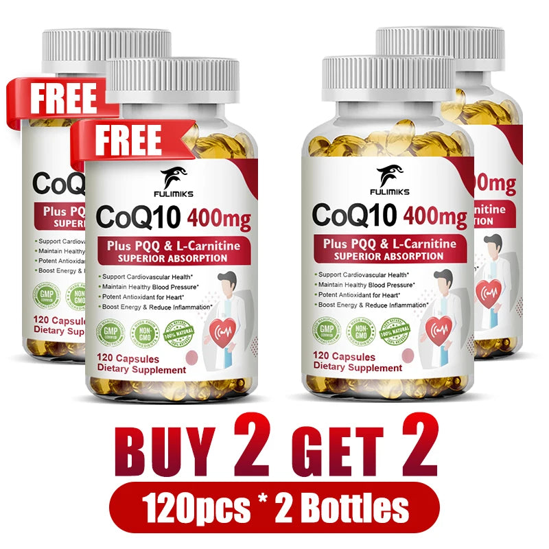 Buy 1 Get 1 Free! Pure CoQ10 400mg Supplement, Superior Absorption for Heart Health, Cellular Energy & Antioxidant Defense