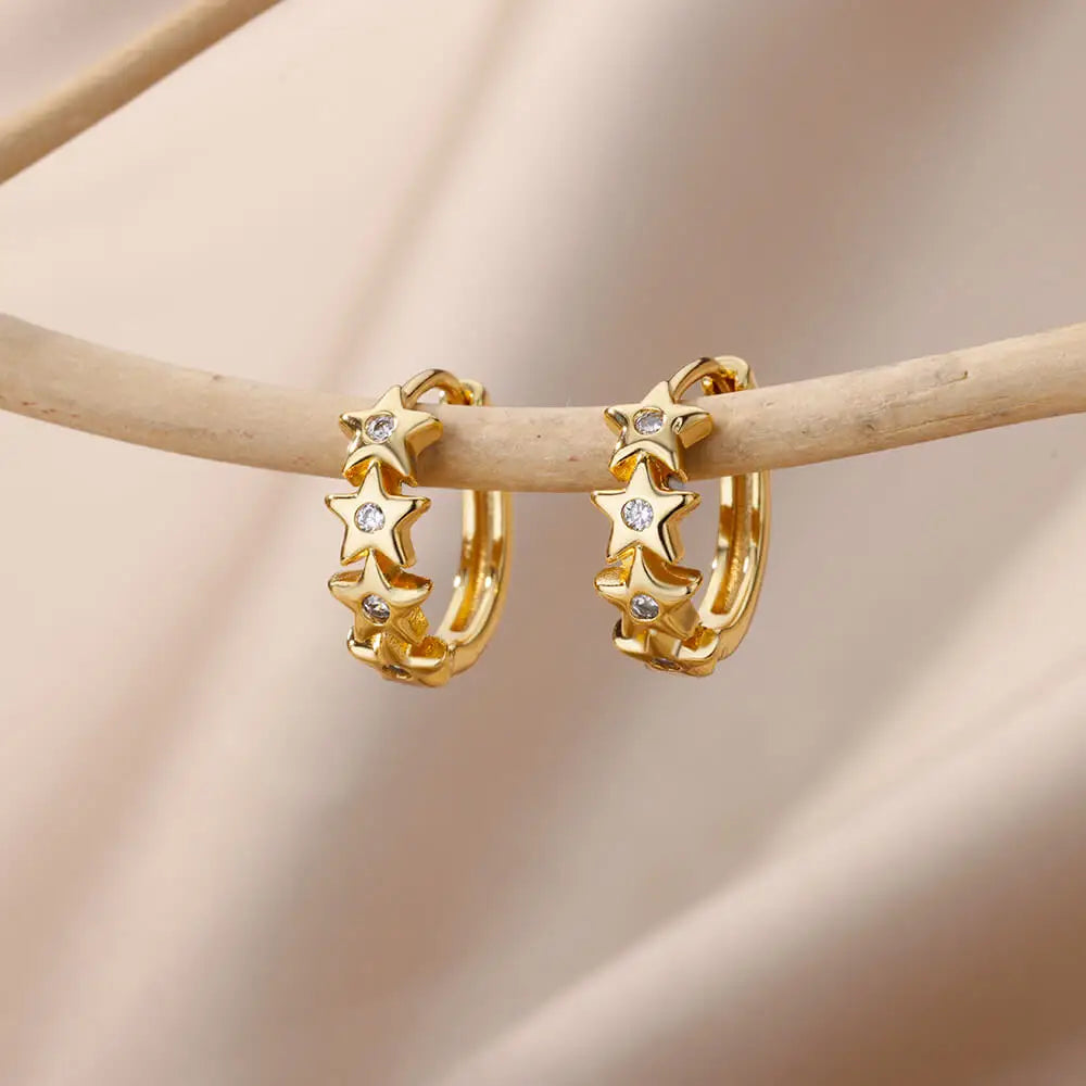 Cubic Zirconia Hoop Earrings For Women Luxury Crystal Zircon Gold Color Stainless Steel Earring Jewelry Wedding Party Gift