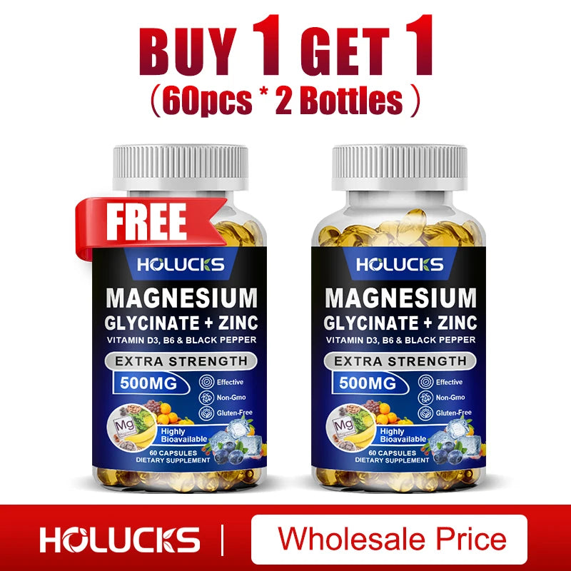 Magnesium Glycinate & Zinc 500mg - Chelated Supplement  - with Vitamin D3 & B6 - Support for Sleep, Muscle & Heart Health