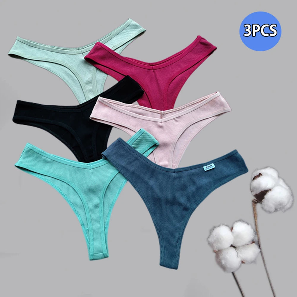 3Pcs/Set Cotton Thongs Women's Panties Sexy Low Waist G-String Briefs Comfortable Seamless Underpants Female Fast Shipping