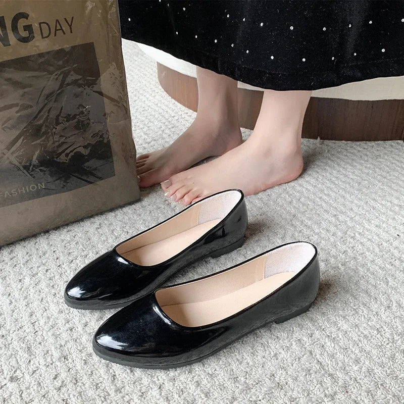 Women's Formal Uniform Shoes Spring Autumn Black Versatile Flat Shoes Women Causal Loafers Non-slip Ladies Ballet Leather Shoes