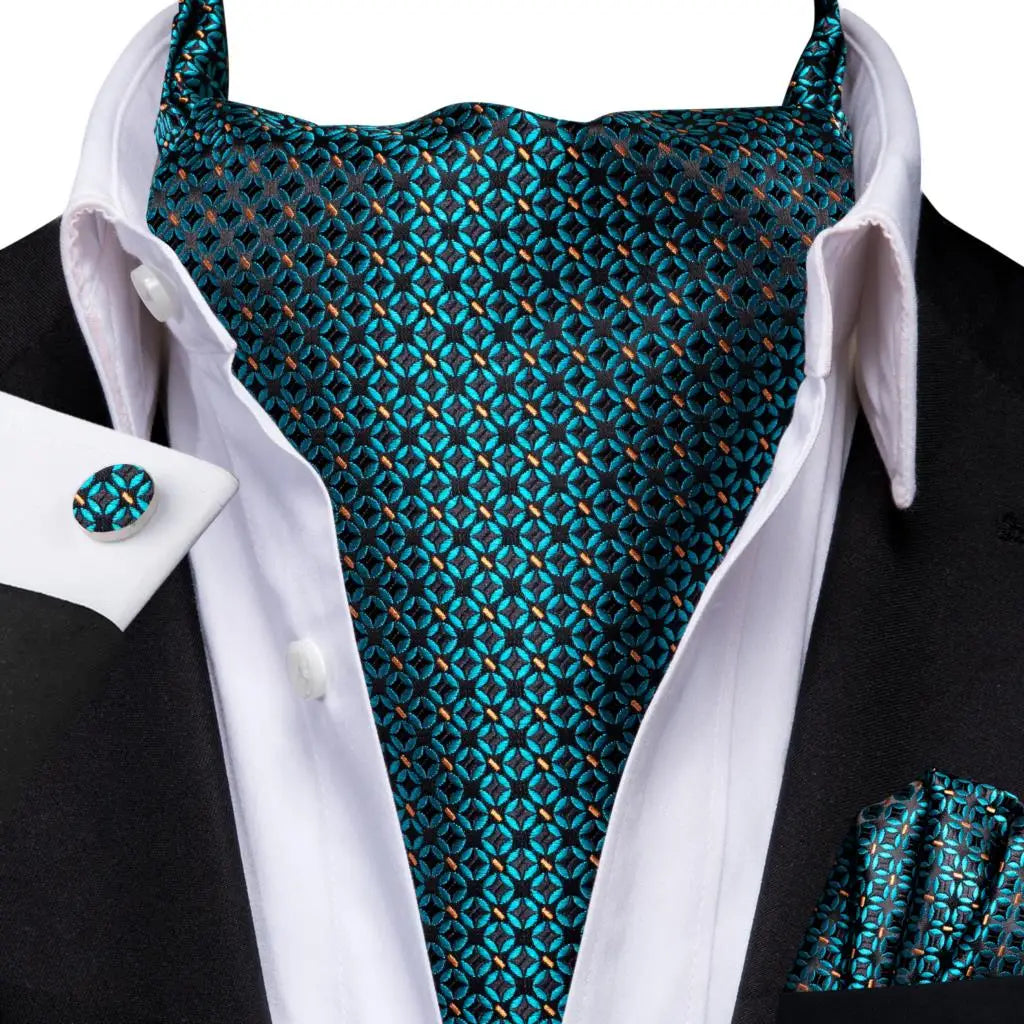 Hi-Tie Mens Ascot Black Pink Blue Red Gold Green Purple White Cravat Tie Hanky Cufflinks for Male Wedding Business Prom