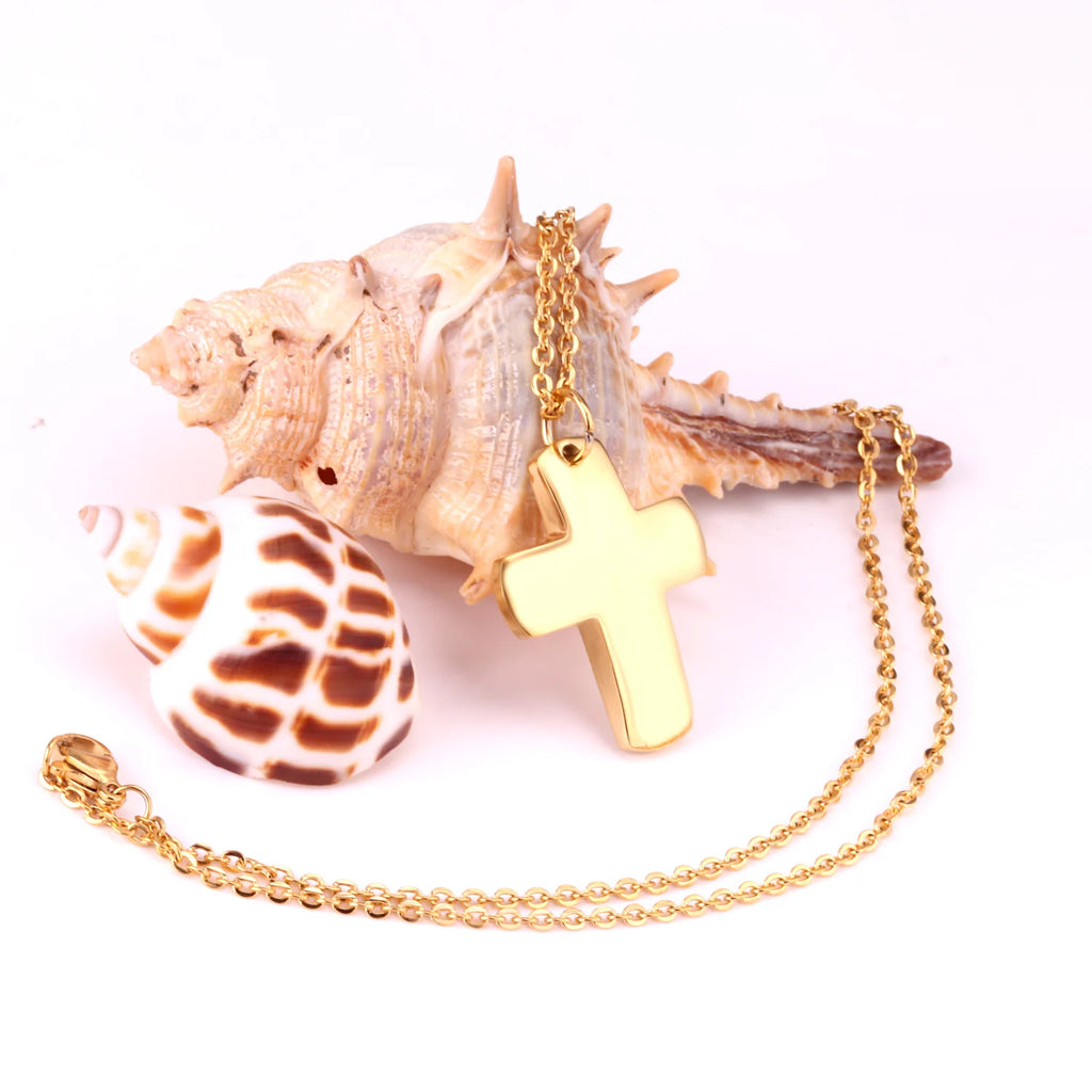 Classic Cross Pendant Necklaces For Women Girls Fashion Gold Plated Stainless Steel O Chain Collares Para Mujer Jewelry Gifts
