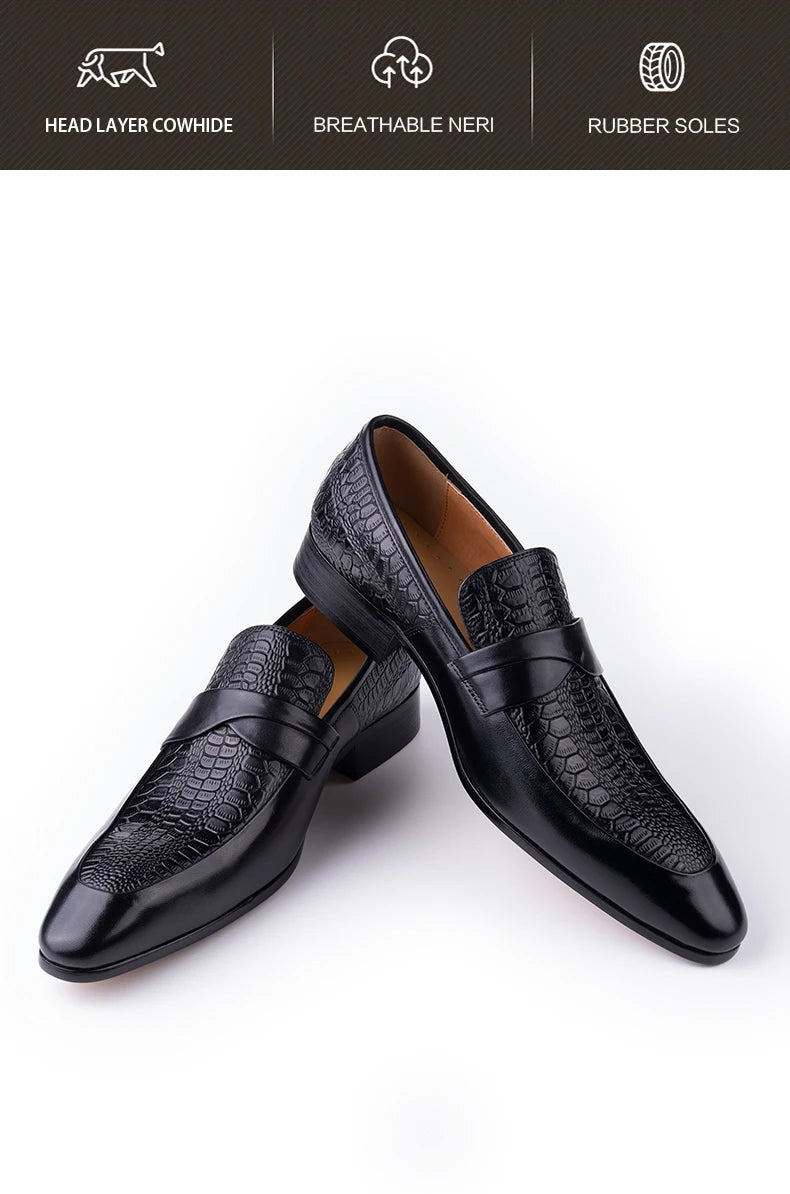 Genuine Leather Shoes For Men Dress British Business Party Slip on Black Point Toe Fashion Casual Formal Suit Handmade Men Shoes