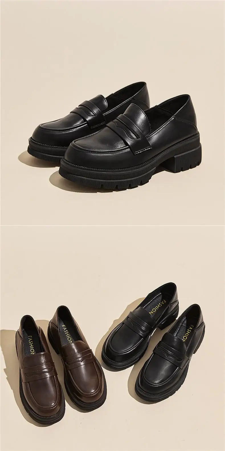 Leather shoes for women 2025 new style spring and autumn thick soled loafers British style retro single shoes for women