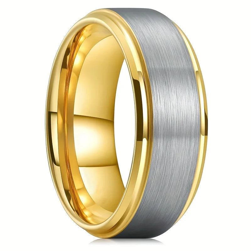8mm Trendy Stainless Steel Rings For Men Jewelry Party Gift Fashion Black Carbon Fiber Golden Heart Rate Line Men Rings